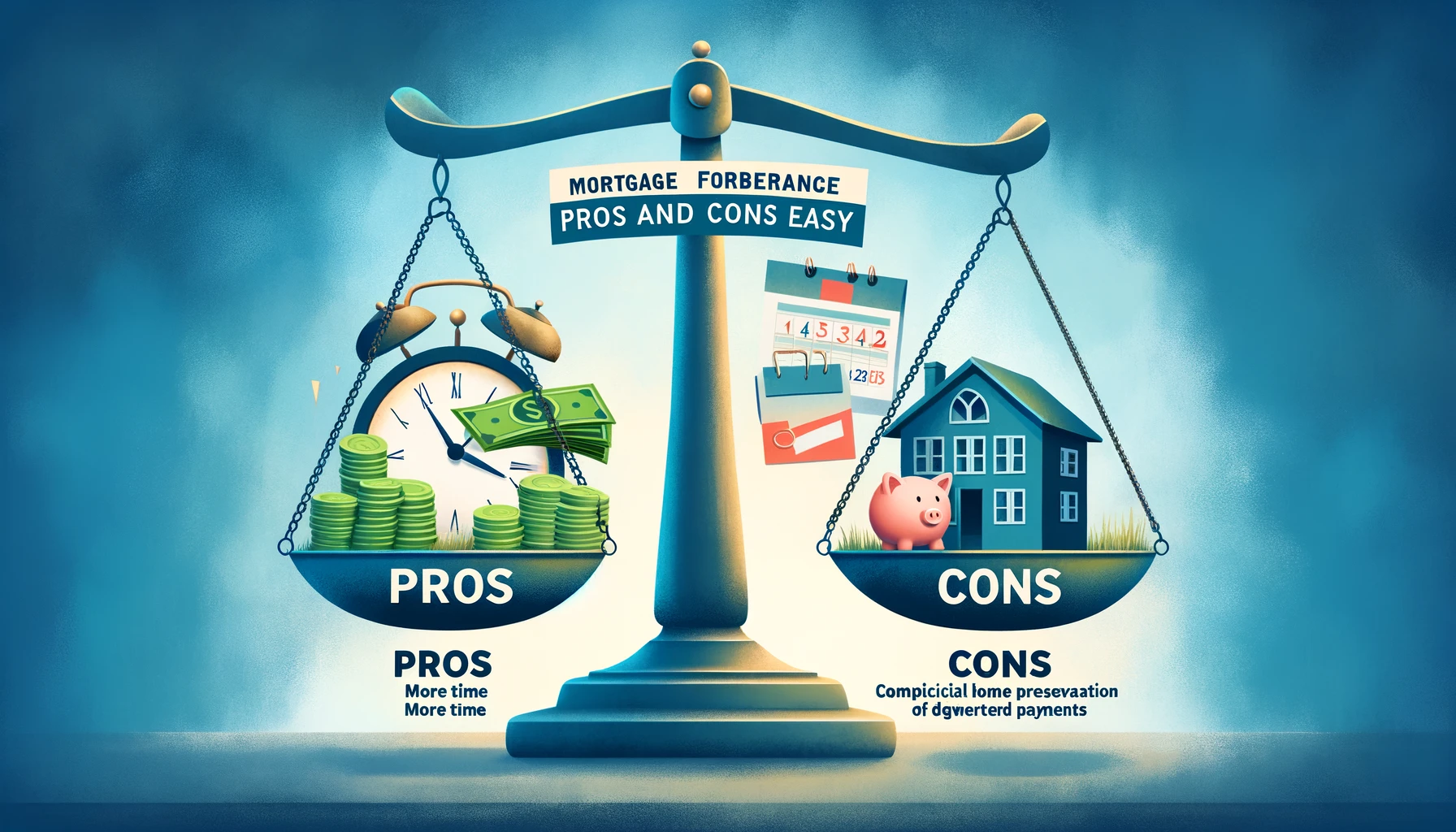 Mortgage Forbearance Pros And Cons Made Easy.scales visually represent the pros and cons on a balanced scale, making the concept easy to understand.