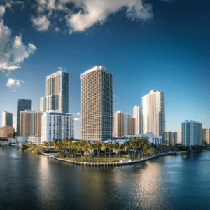 Florida Skyline with High-Rise Buildings and Palm Trees