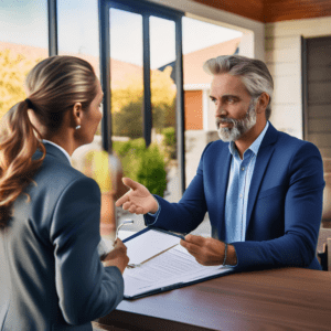 Real estate agent consulting with a homeowner about selling a house during bankruptcy