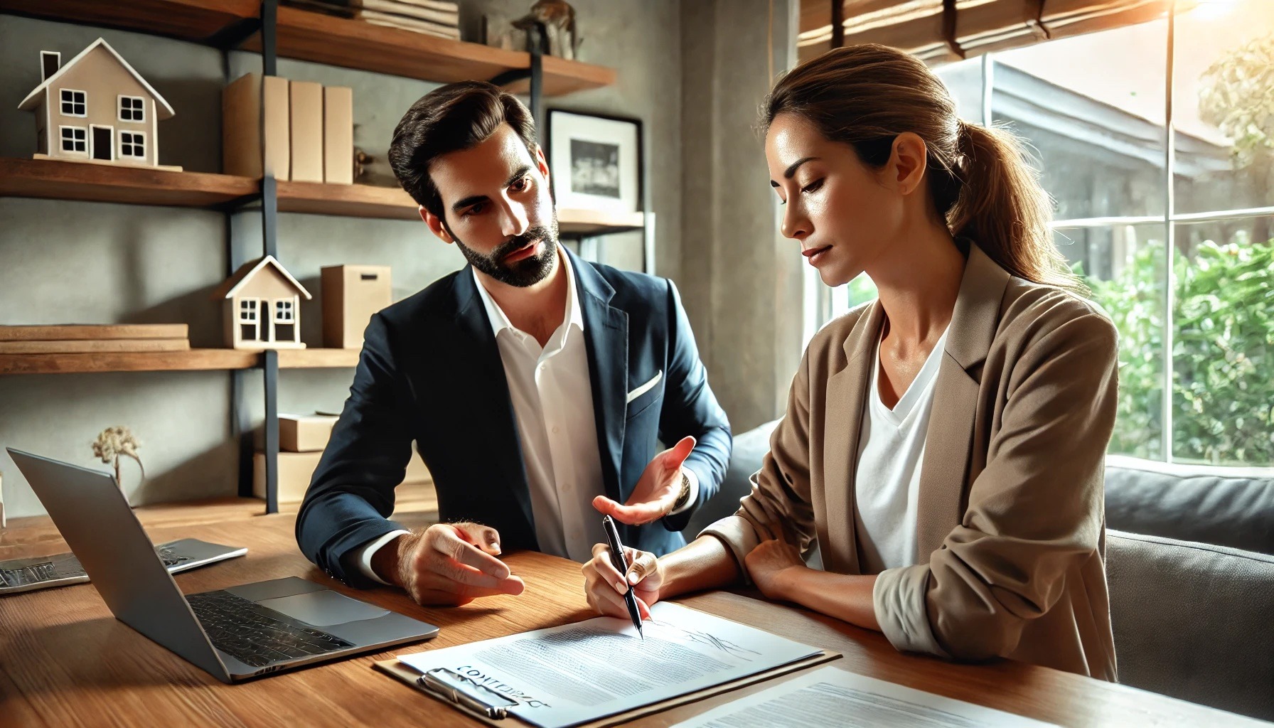 Real estate agent explaining contract details to a home owner