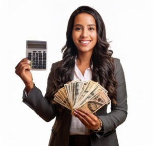 A Cash buyer holding cash and a calculator