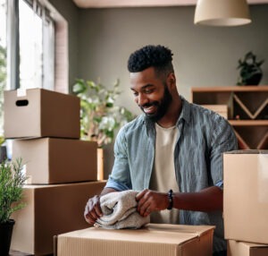 A person packing up a house to move