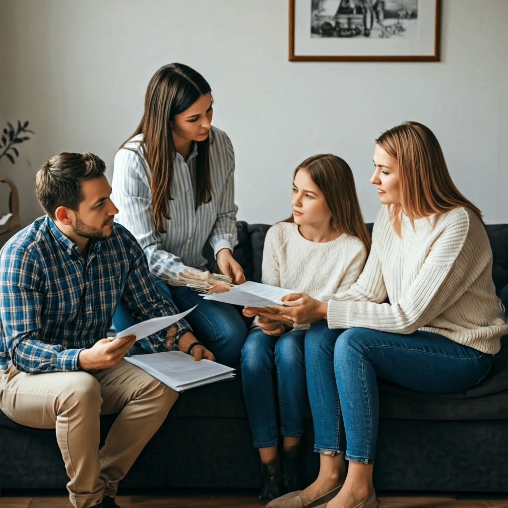 Family discussing home selling options