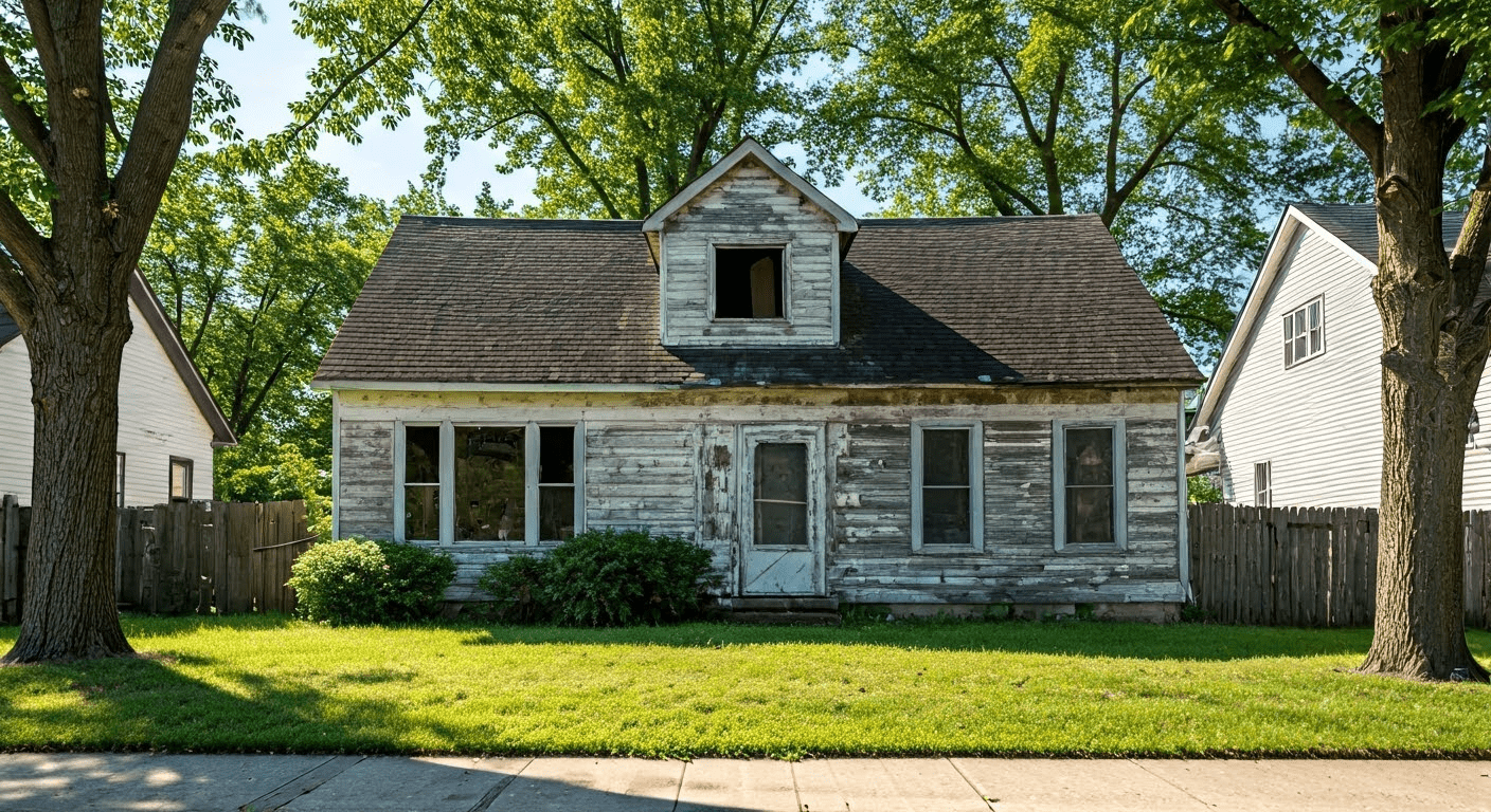 Distressed home in suburban setting