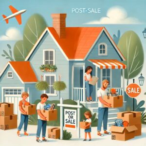 A family packing boxes and preparing to move out of their Florida homestead property, illustrating post-sale considerations