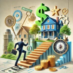 Illustration depicting a real-life success story of using creative financing in real estate, showing the journey from initial investment to achieving financial goals.