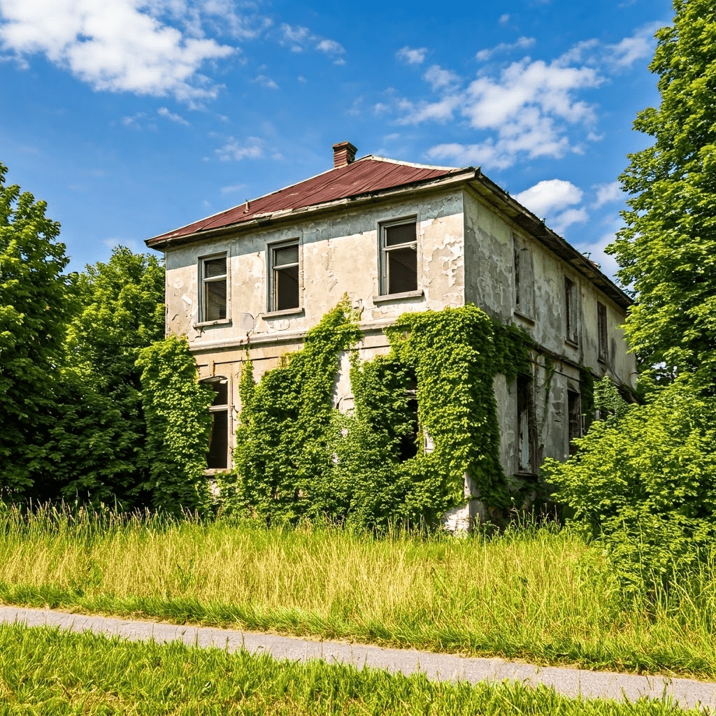 Distressed house in urban setting